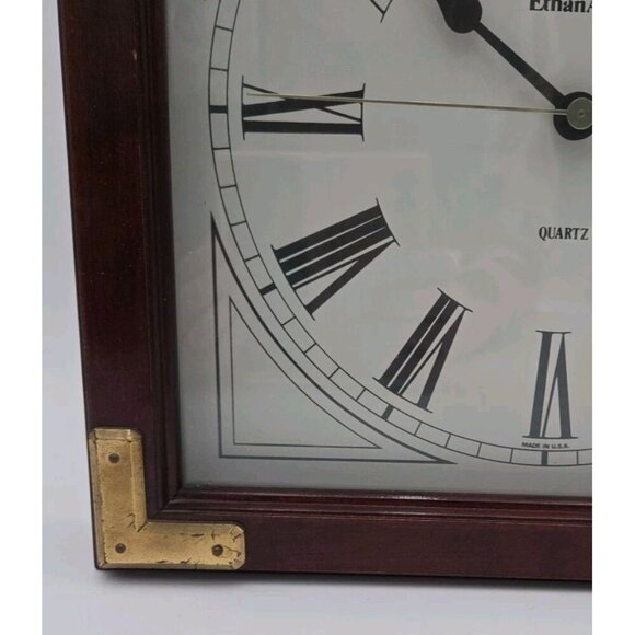 Ethan Allen Wooden Clock Brass Accents Roman Numerals Quartz Made In USA - Picture 4 of 16